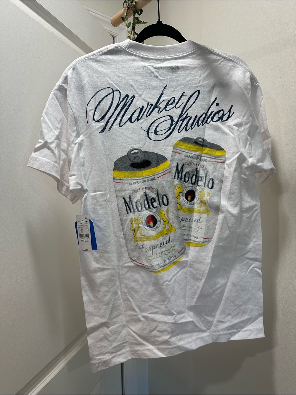 Market Studios White Graphic Tee with Modelo Can Print